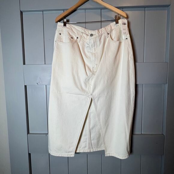 Abercrombie & Fitch High Waist Cream Denim Slit Front Skirt Size 34 NEW - Picture 2 of 7